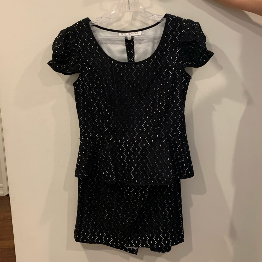 Nipon Boutique Black Eyelet Peplum Skirt Set